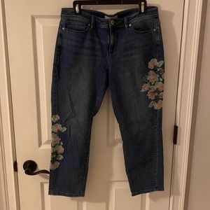 flower stitched j-jill jeans straight